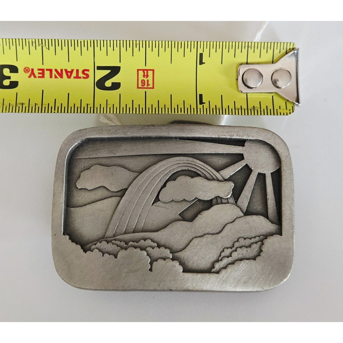 Vintage 1977 Indiana Metal Craft Pewter Rainbow Belt Buckle