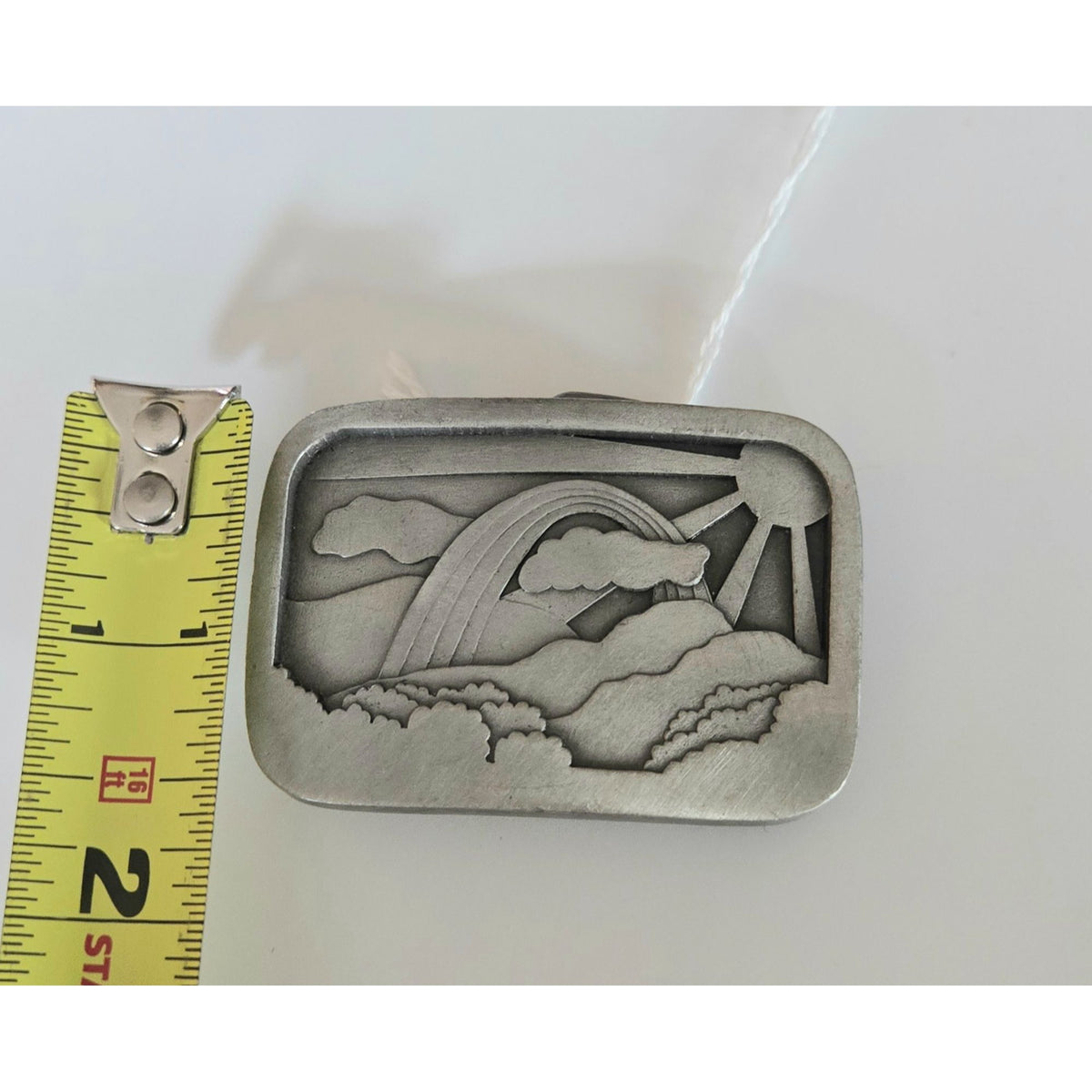 Vintage 1977 Indiana Metal Craft Pewter Rainbow Belt Buckle