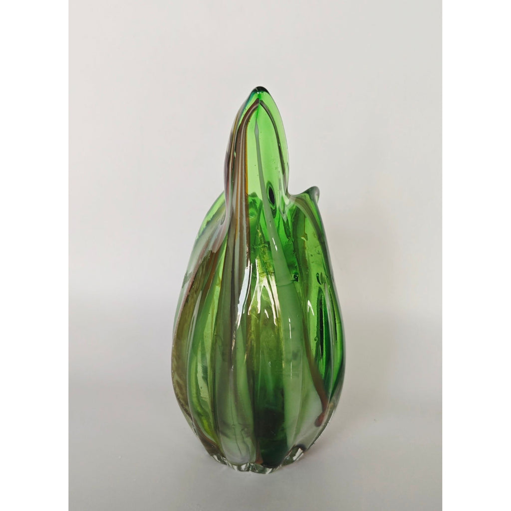 Handblown Murano Green Swirled Glass Pitcher With Handle - Mid-Century Decorative Art Glass