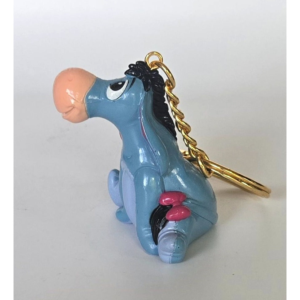 Vtg Disney Eeyore Keychain Figurine With Gold Chain Blue & Pink Collectible Vintage