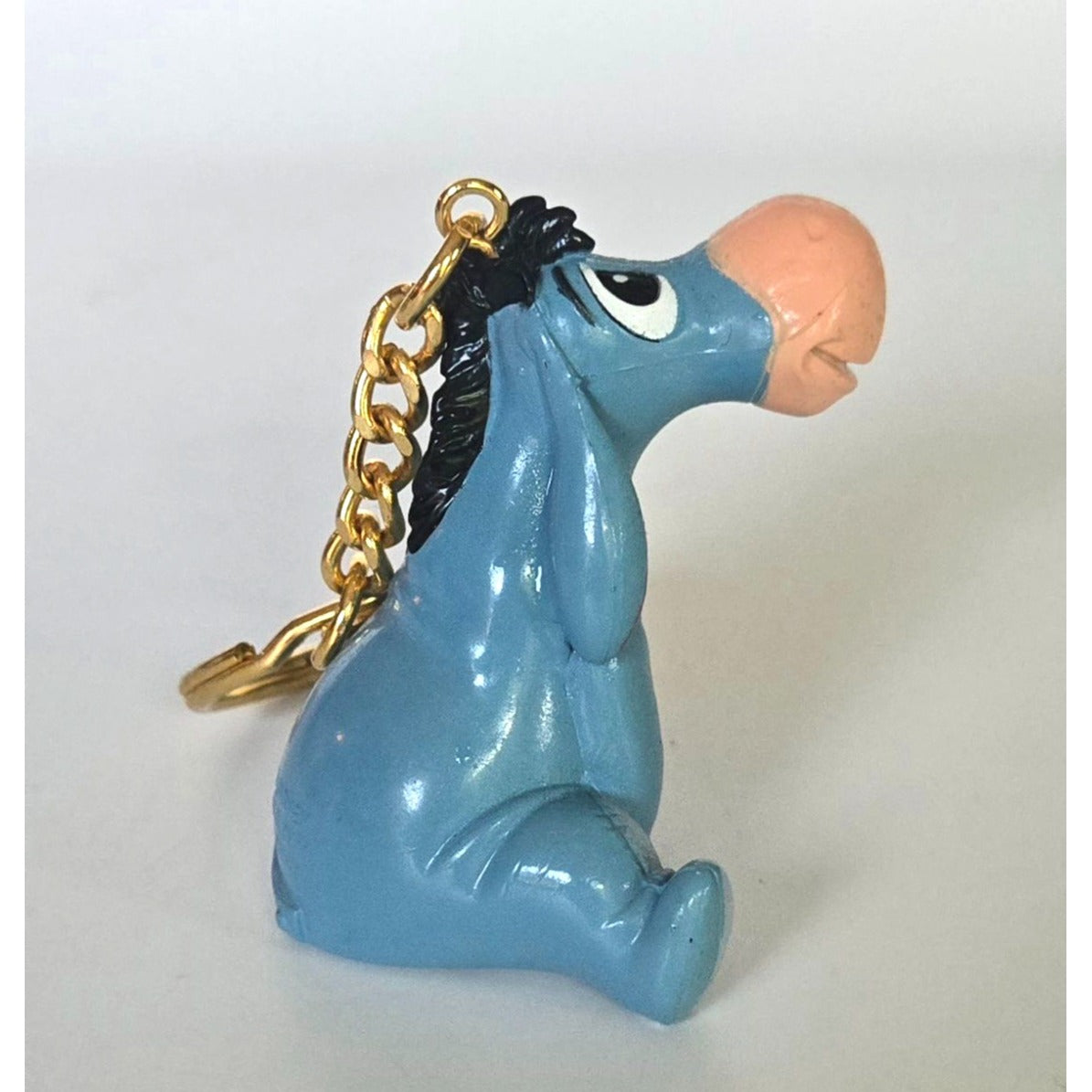 Vtg Disney Eeyore Keychain Figurine With Gold Chain Blue & Pink Collectible Vintage