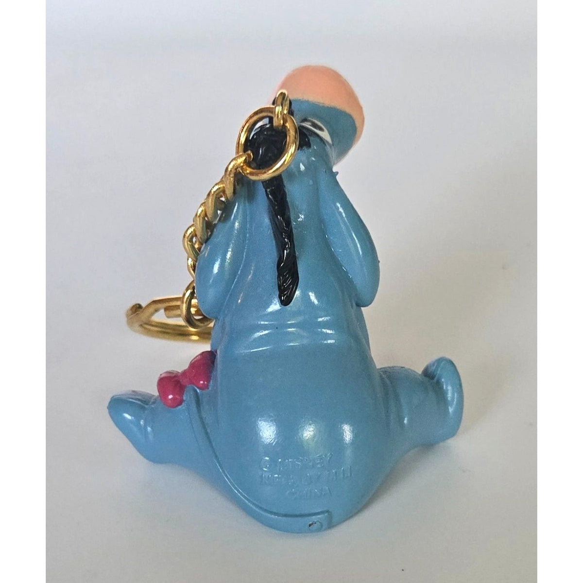 Vtg Disney Eeyore Keychain Figurine With Gold Chain Blue & Pink Collectible Vintage