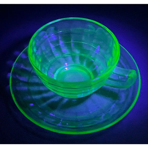 1930s Anchor Hocking Depression Glass Teacup & Saucer Set - uranium