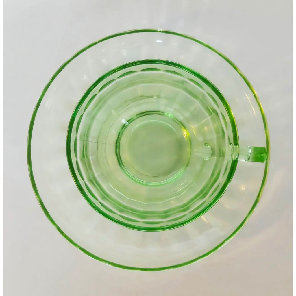 1930s Anchor Hocking Depression Glass Teacup & Saucer Set - uranium