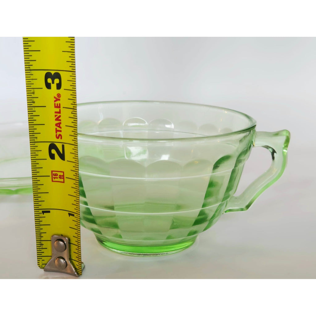 1930s Anchor Hocking Depression Glass Teacup & Saucer Set - uranium