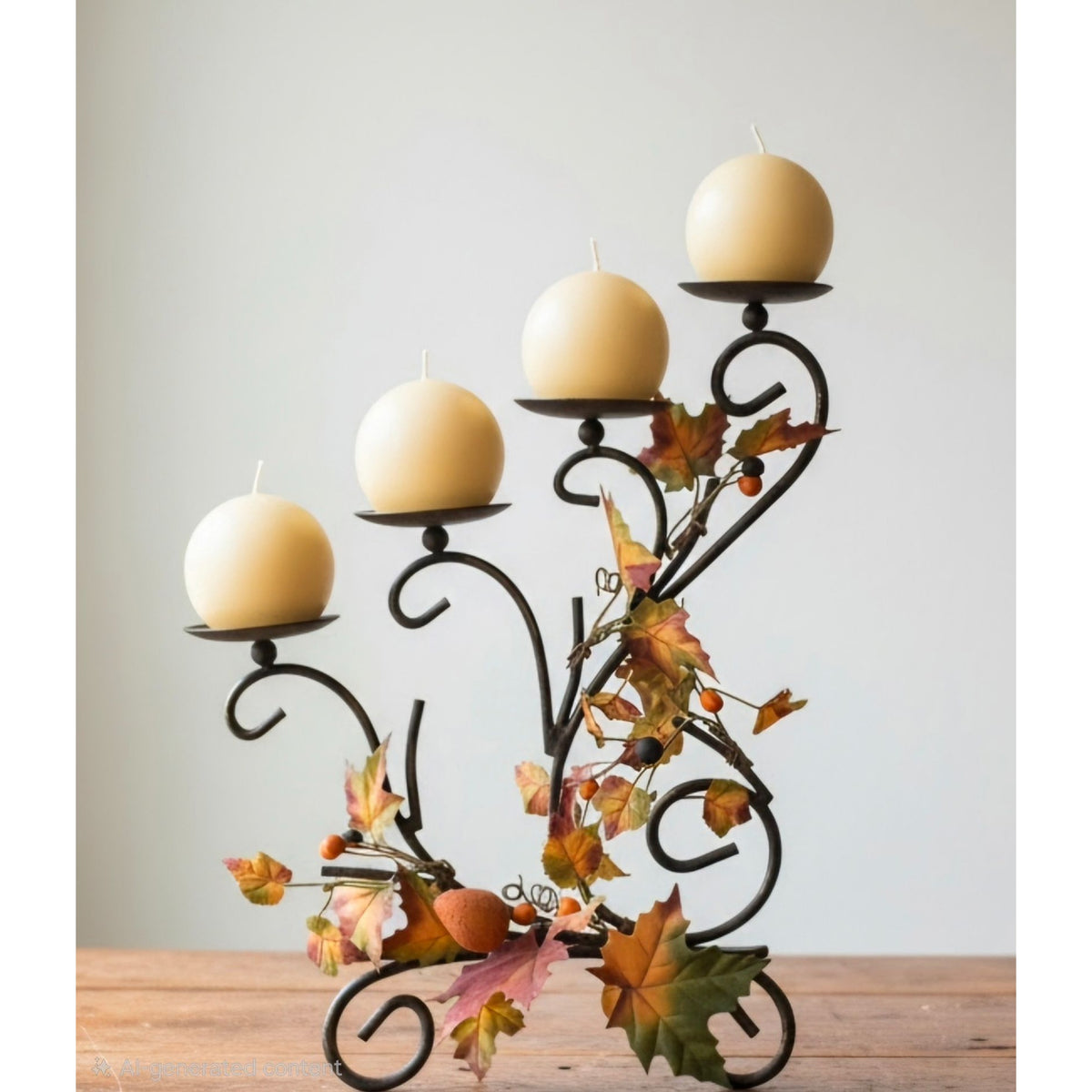 Fall Metal Candle Holder Leaves & Berries Centerpiece Design