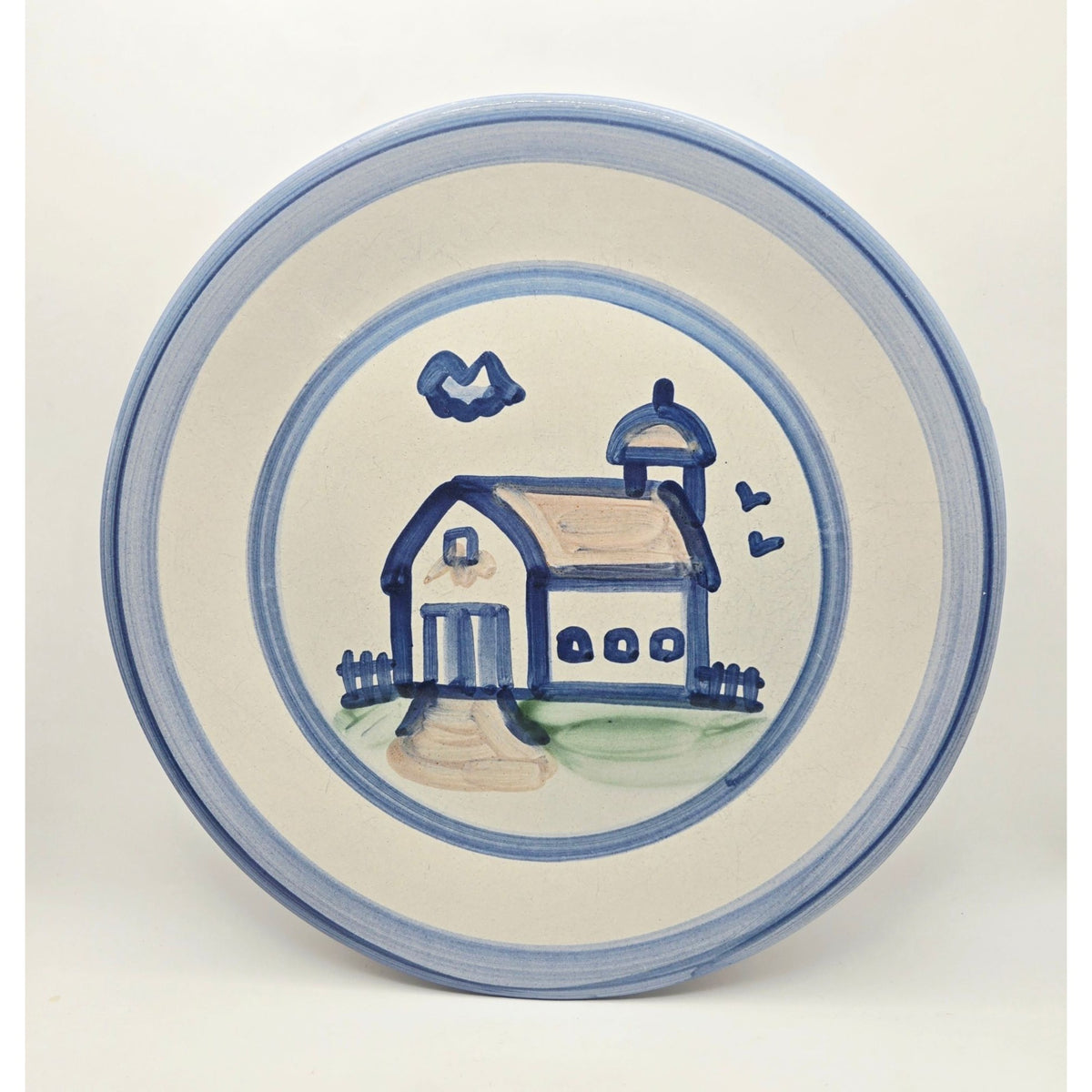 M.A. Hadley Plate Hand-Painted  Barn Design Signed 11" very good, stoneware