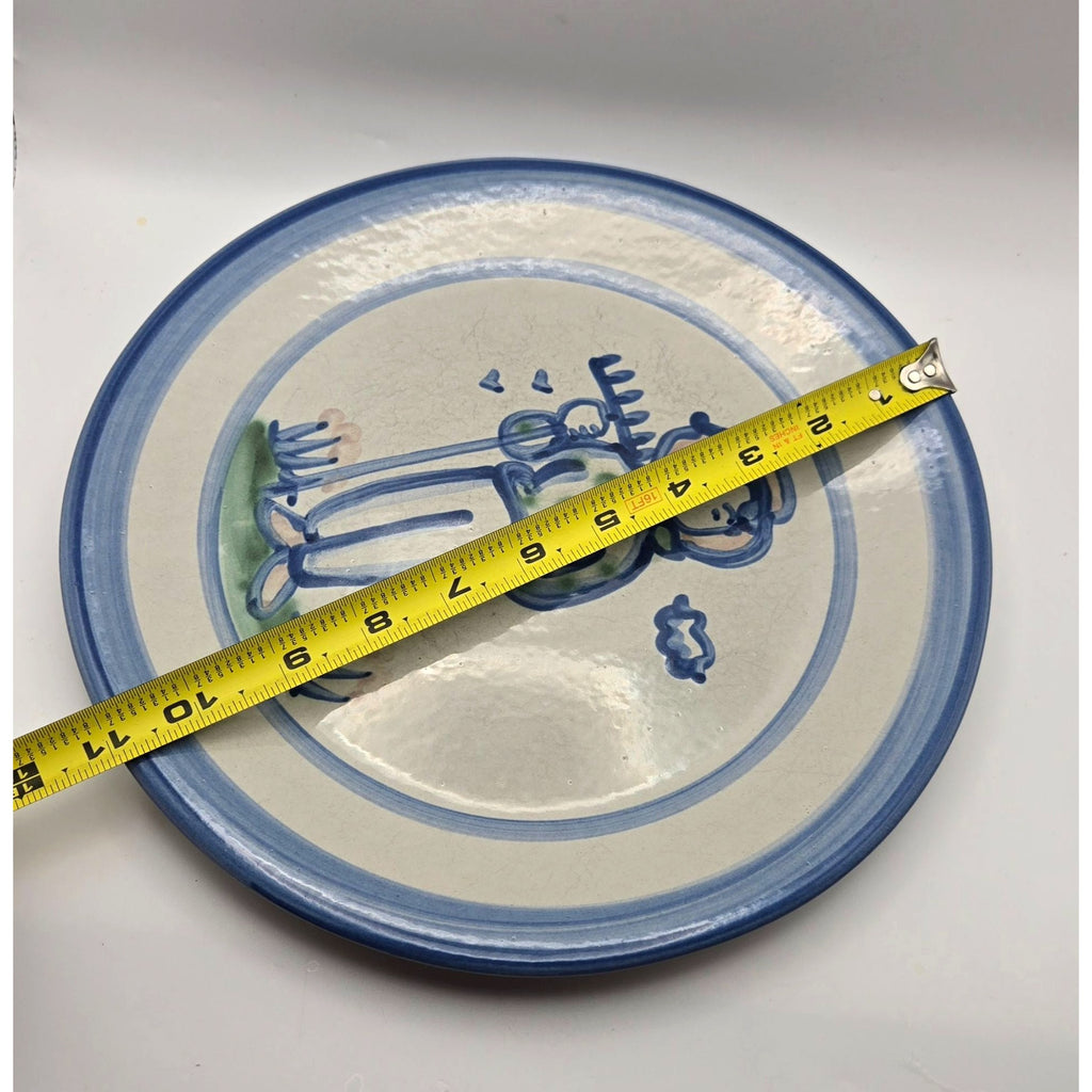 M.A. Hadley Plate Hand-Painted Stoneware Blue & White Farmer Decorative 11"
