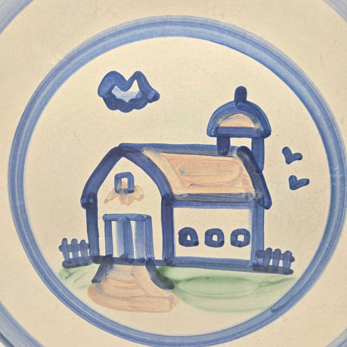 M.A. Hadley Plate Hand-Painted  Barn Design Signed 11" very good, stoneware