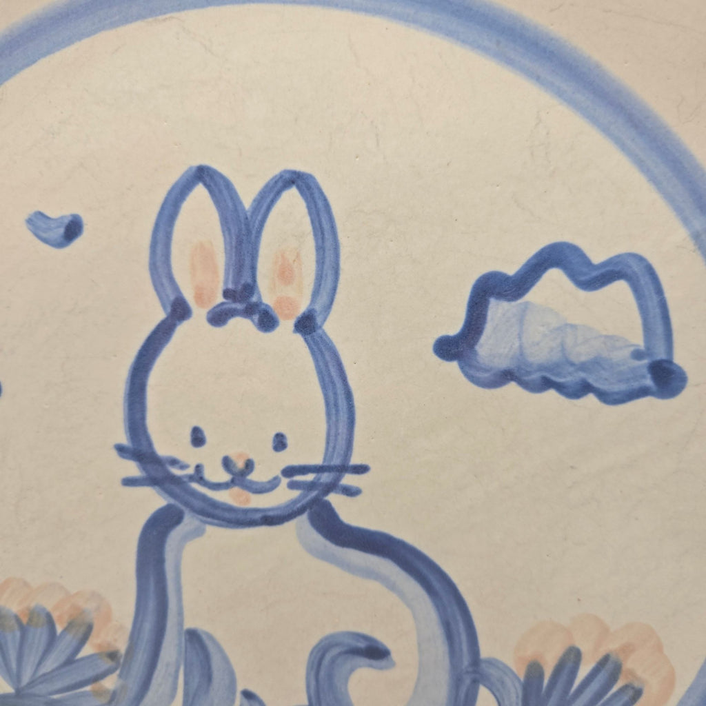 M.A. Hadley Hand-Painted Bunny Stoneware Plate 11" Blue Trim Decorative Wall Art/ Serve Dish