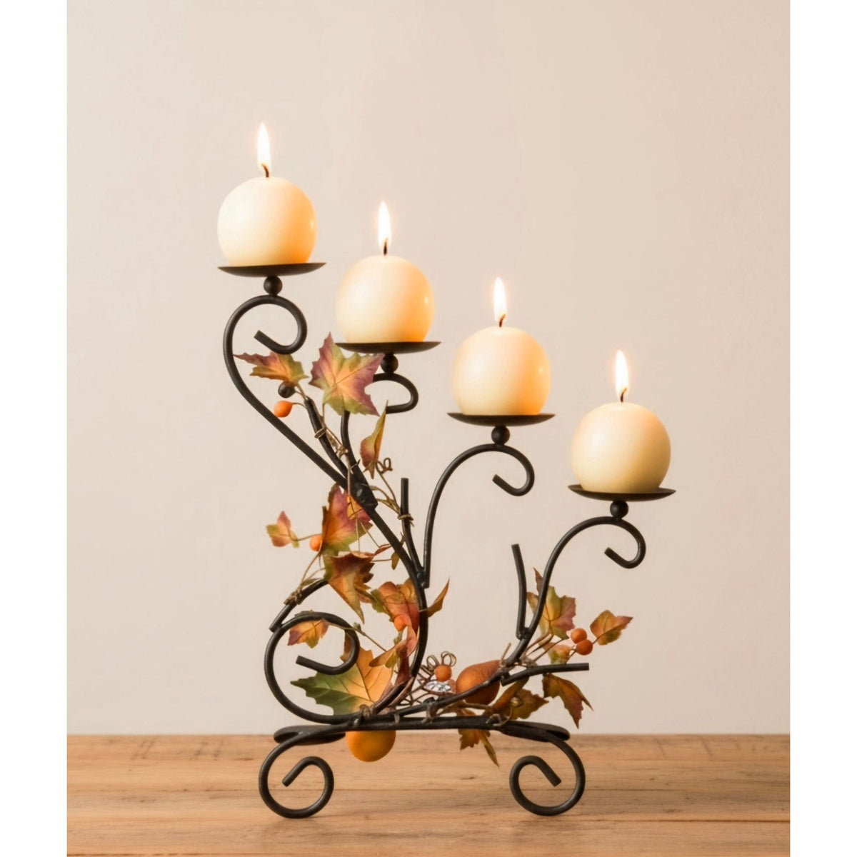 Fall Metal Candle Holder Leaves & Berries Centerpiece Design