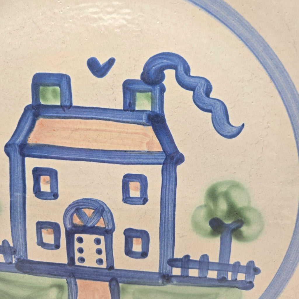 M.A. Hadley Handcrafted Ceramic Plate With House, Cottage, House Design 11"
