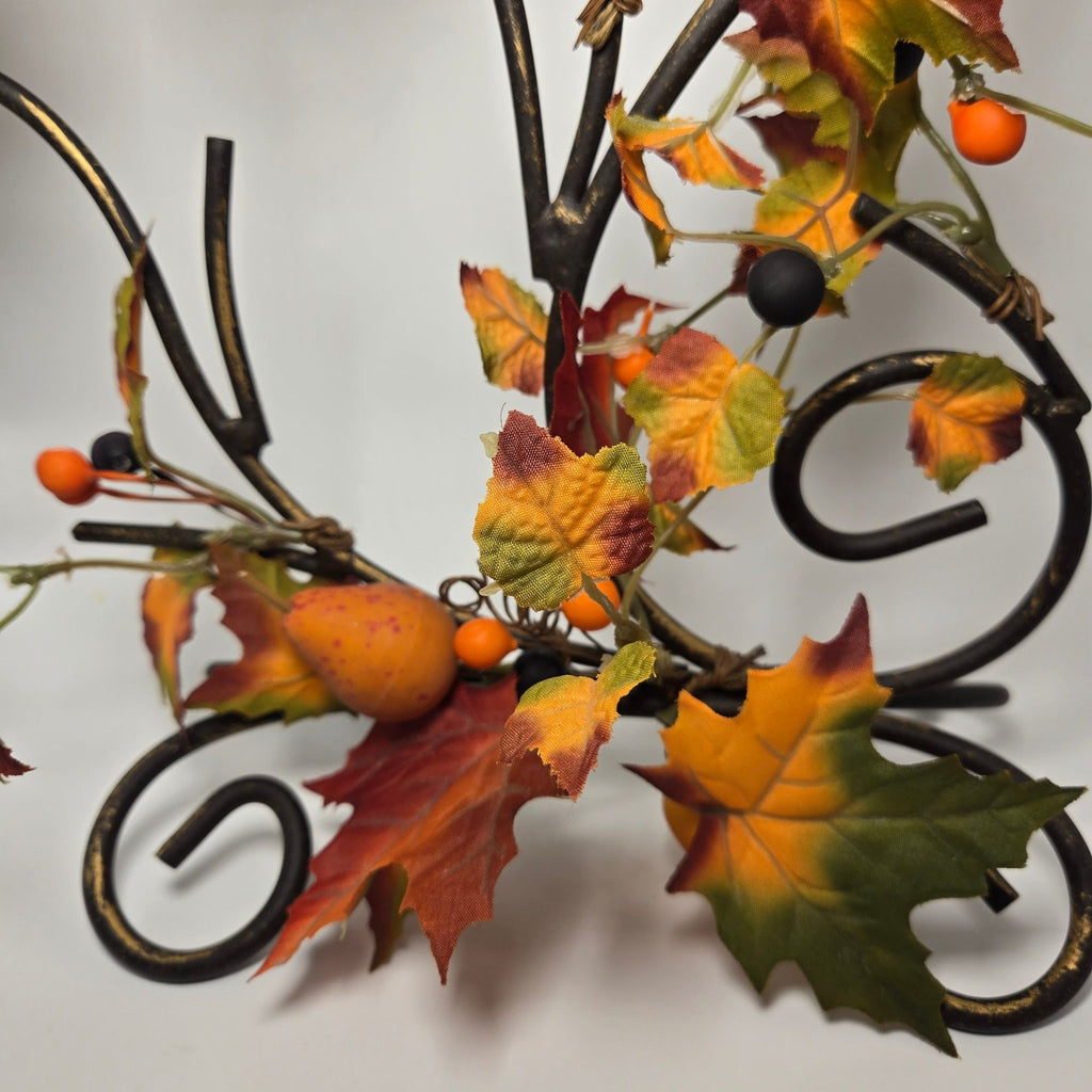 Fall Metal Candle Holder Leaves & Berries Centerpiece Design