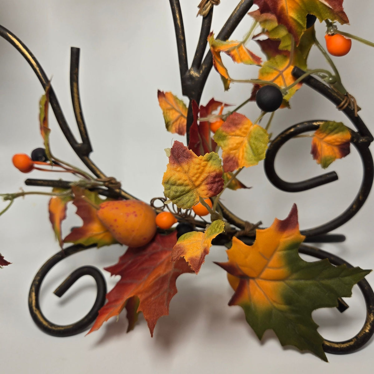 Fall Metal Candle Holder Leaves & Berries Centerpiece Design