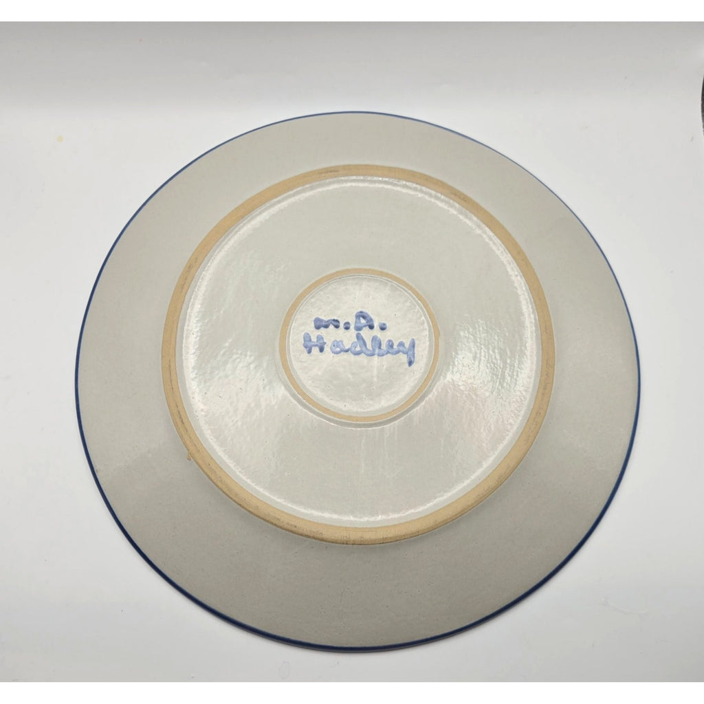 M.A. Hadley Plate Hand-Painted Stoneware Blue & White Farmer Decorative 11"