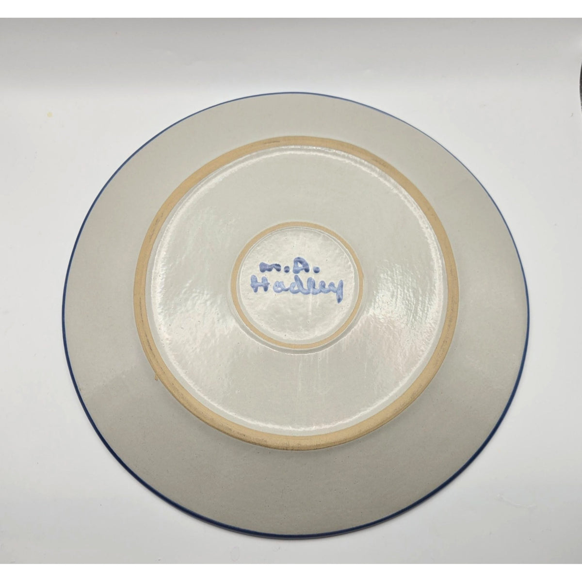 M.A. Hadley Plate Hand-Painted Stoneware Blue & White Farmer Decorative 11"