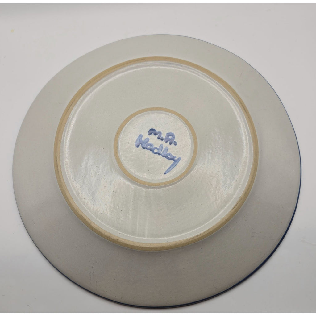 M.A. Hadley Hand-Painted Bunny Stoneware Plate 11" Blue Trim Decorative Wall Art/ Serve Dish
