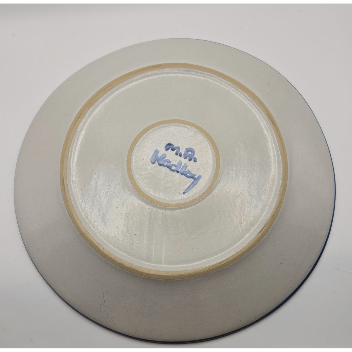 M.A. Hadley Hand-Painted Bunny Stoneware Plate 11" Blue Trim Decorative Wall Art/ Serve Dish