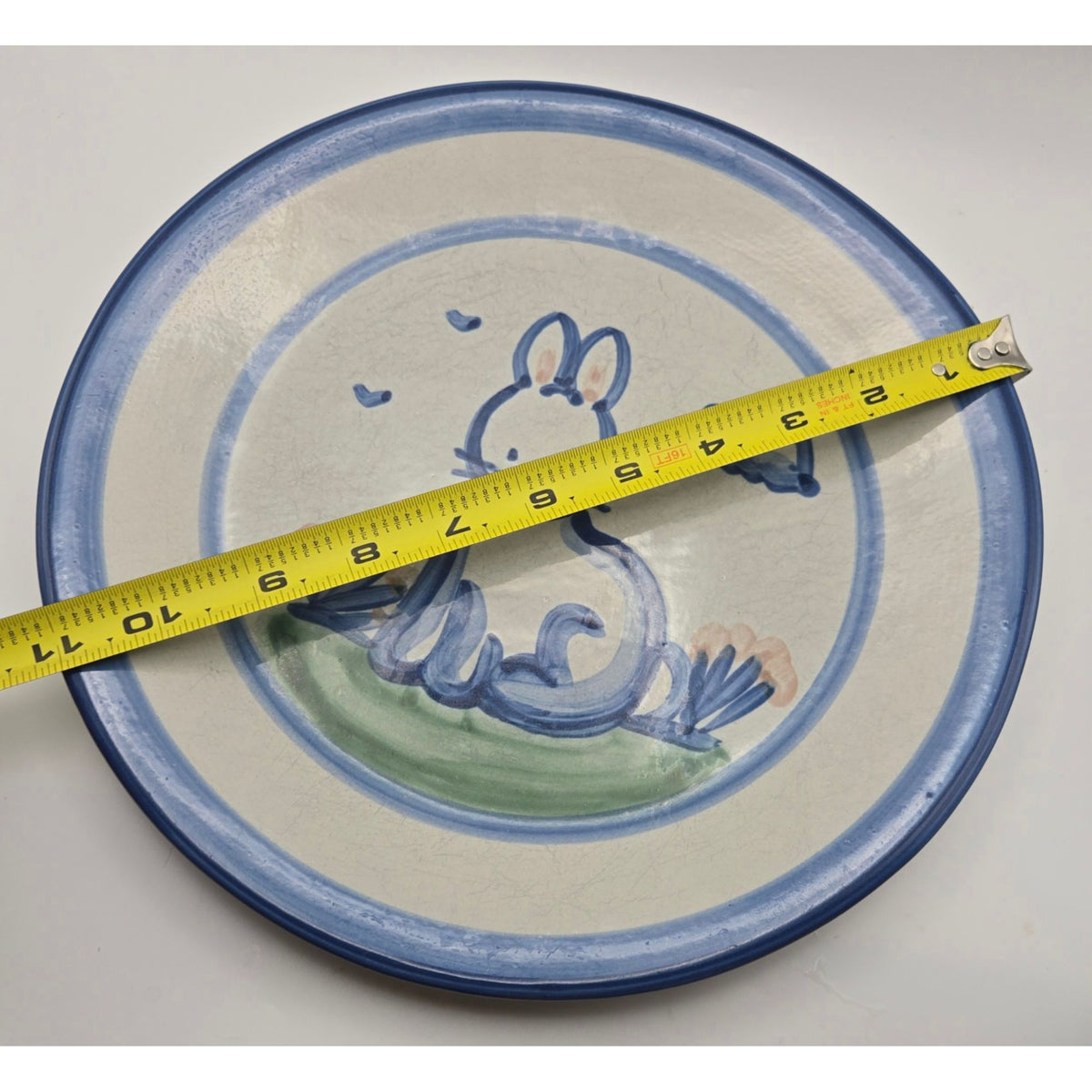 M.A. Hadley Hand-Painted Bunny Stoneware Plate 11" Blue Trim Decorative Wall Art/ Serve Dish