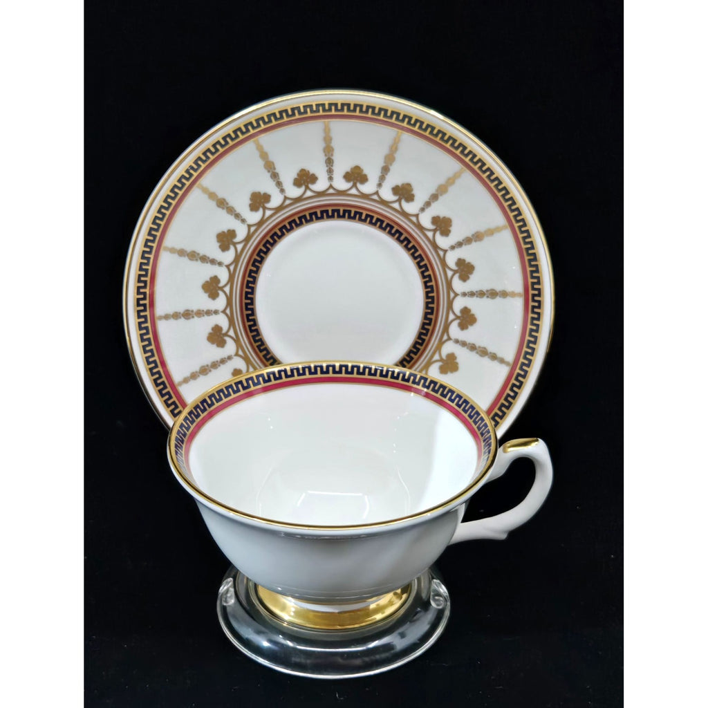 Buckingham Palace 1996 Commemorative Teacup Set Gold Trim Elegant Greek Key Pattern