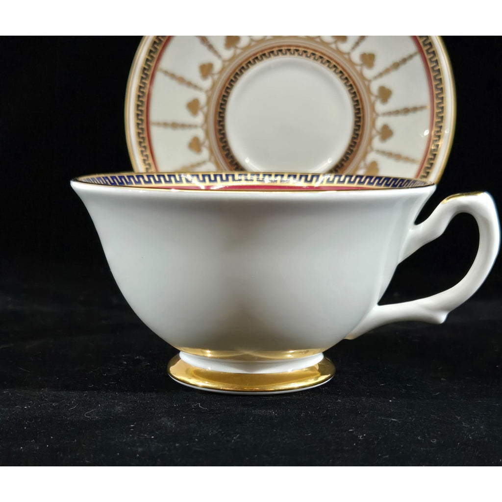 Buckingham Palace 1996 Commemorative Teacup Set Gold Trim Elegant Greek Key Pattern