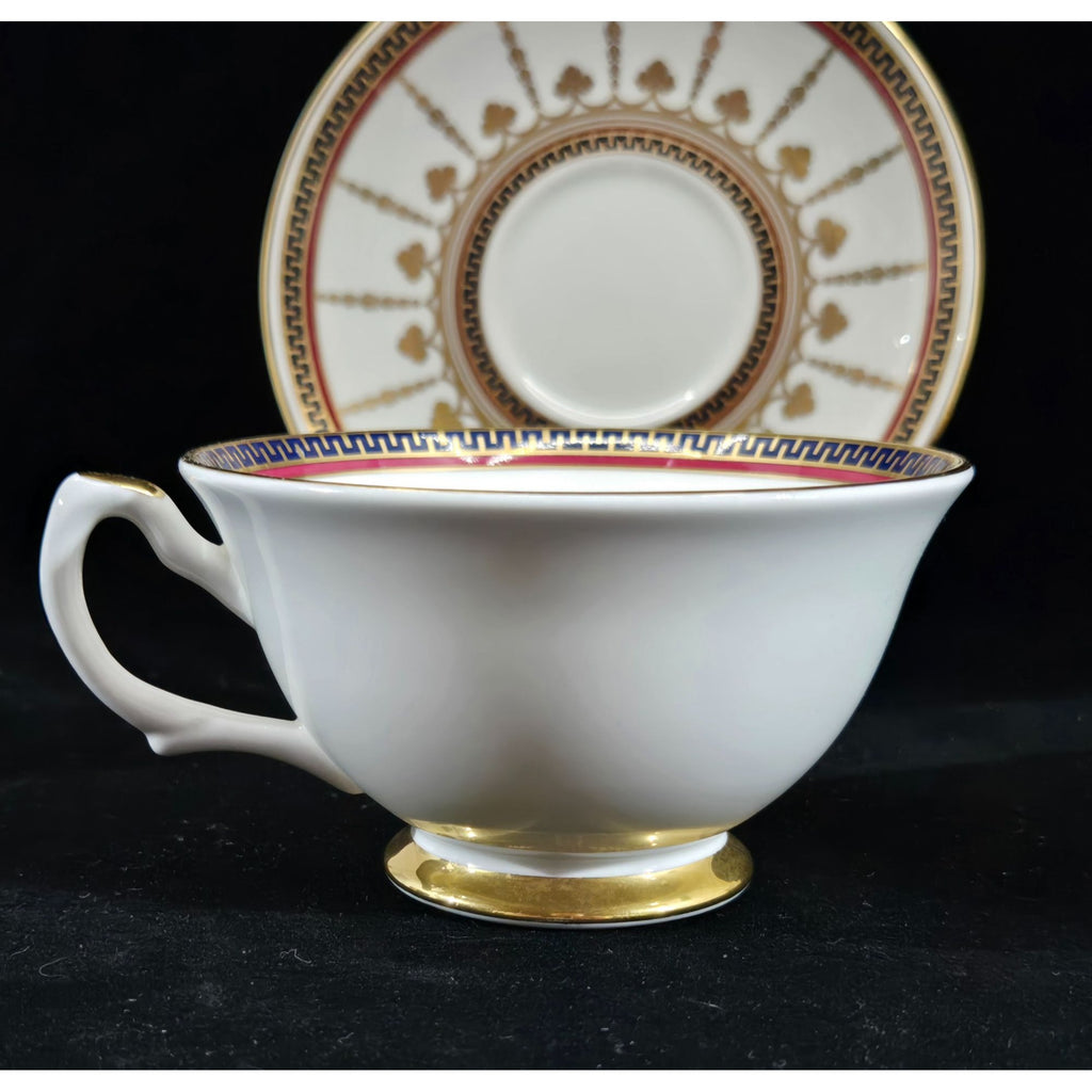 Buckingham Palace 1996 Commemorative Teacup Set Gold Trim Elegant Greek Key Pattern