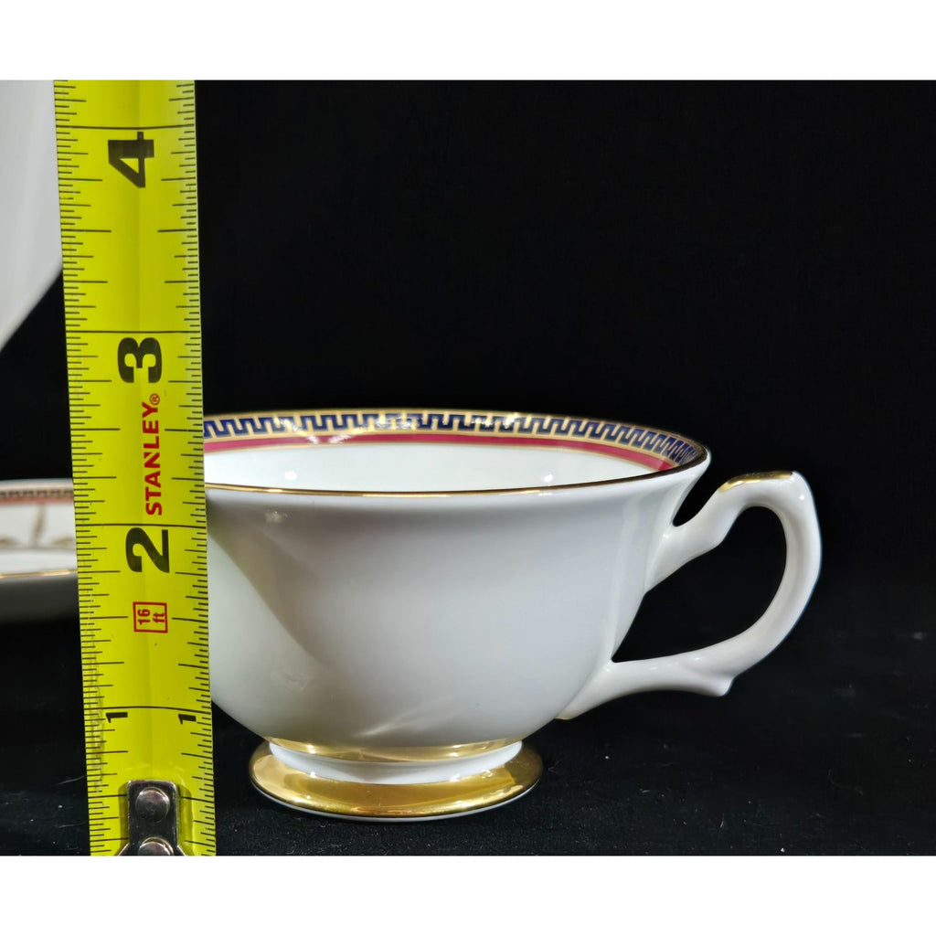 Buckingham Palace 1996 Commemorative Teacup Set Gold Trim Elegant Greek Key Pattern