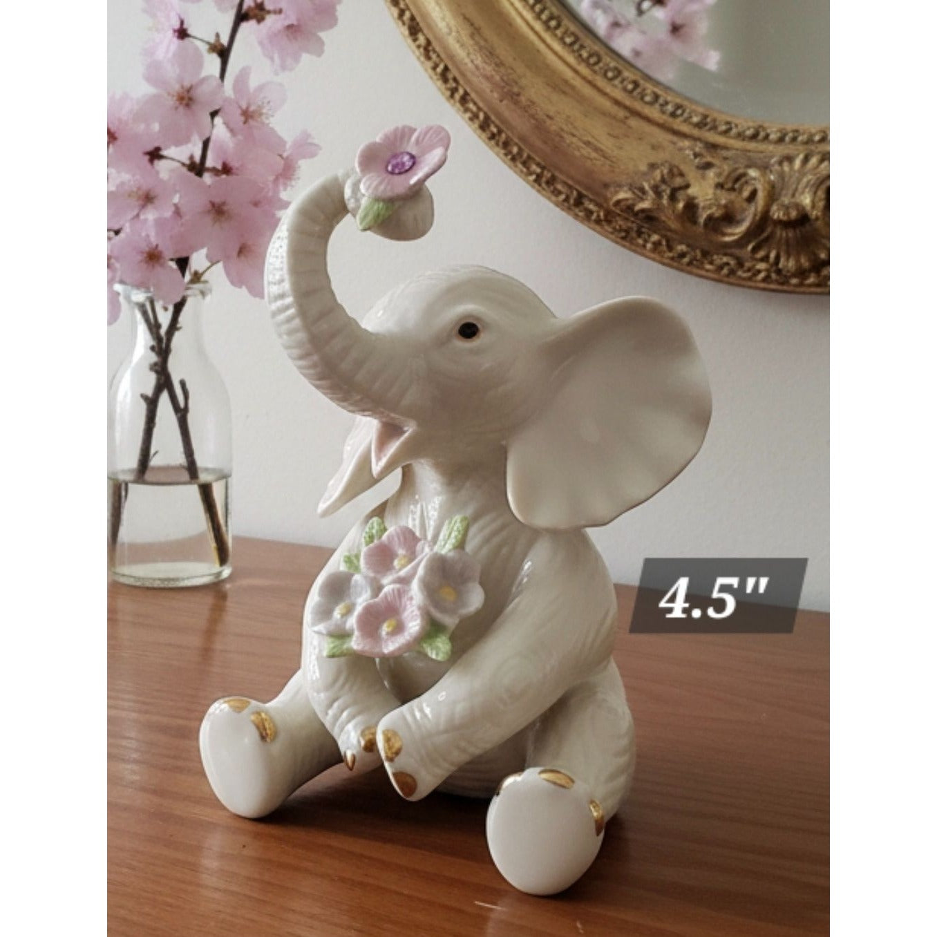 Lenox Porcelain Elephant Figurine With Floral Accents 4.5" Amethyst Birthstone