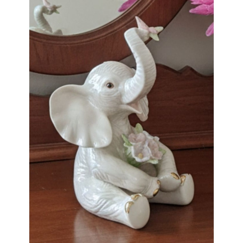 Lenox Porcelain Elephant Figurine With Floral Accents 4.5" Amethyst Birthstone