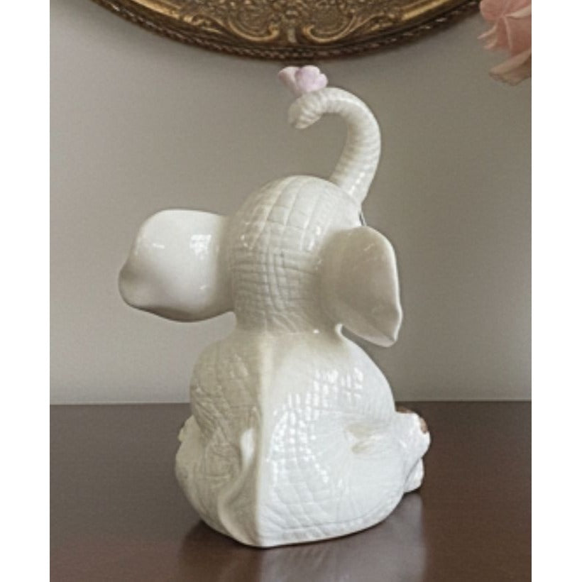 Lenox Porcelain Elephant Figurine With Floral Accents 4.5" Amethyst Birthstone