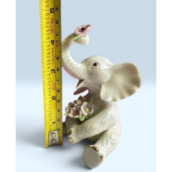 Lenox Porcelain Elephant Figurine With Floral Accents 4.5" Amethyst Birthstone