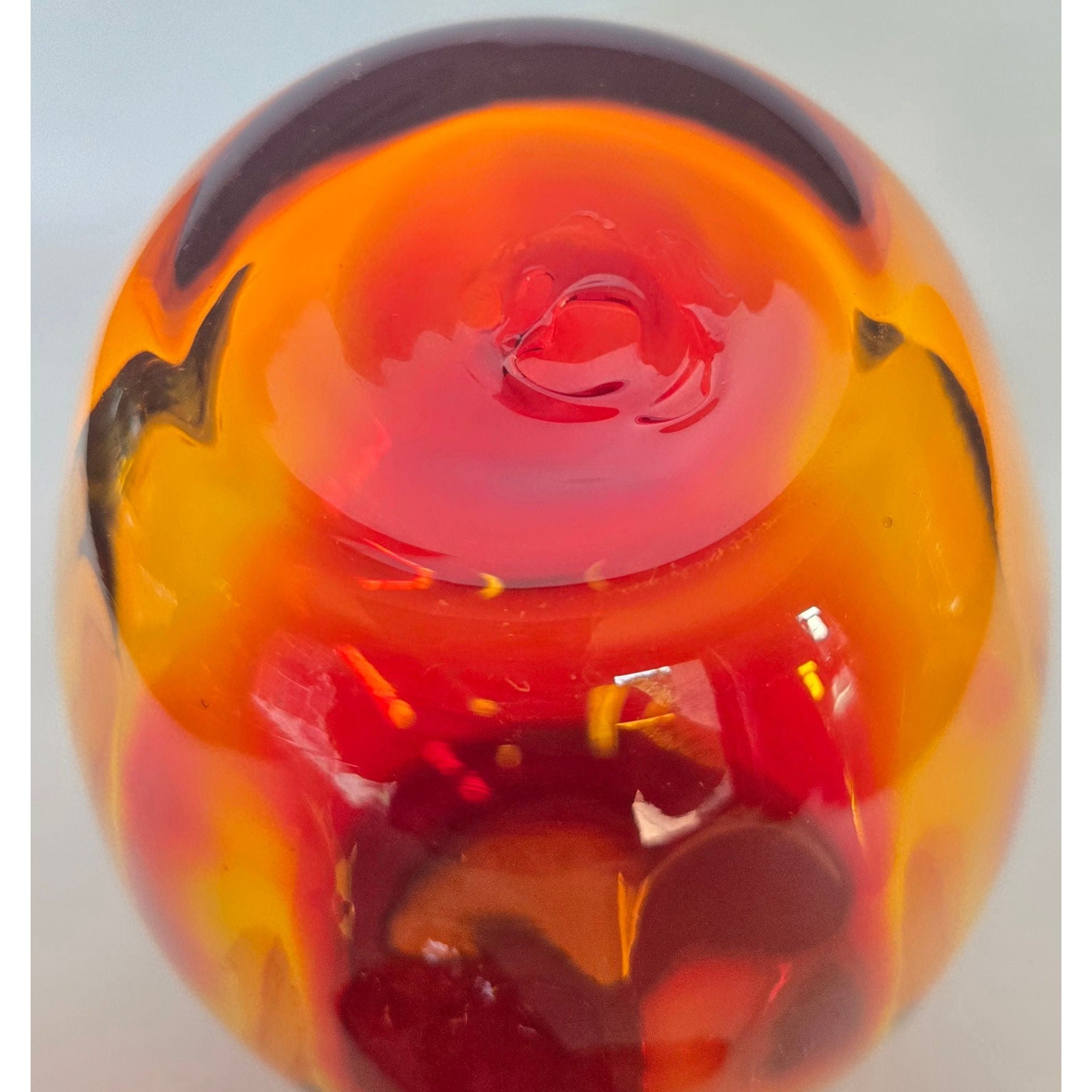 Gorgeous Blenko Red, Tangerine Amberina, Glass Decanter with Large Ball Stopper, Optic