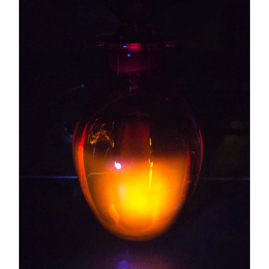 Gorgeous Blenko Red, Tangerine Amberina, Glass Decanter with Large Ball Stopper, Optic