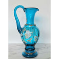 Fenton New Century Bill Fenton Pitcher Hand Painted Florals, Teal, Aqua, Excellent 9.5"