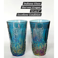 Indiana Glass Harvest Grapes Blue Carnival Glass Tumblers 12 Oz 6" Set Of 2