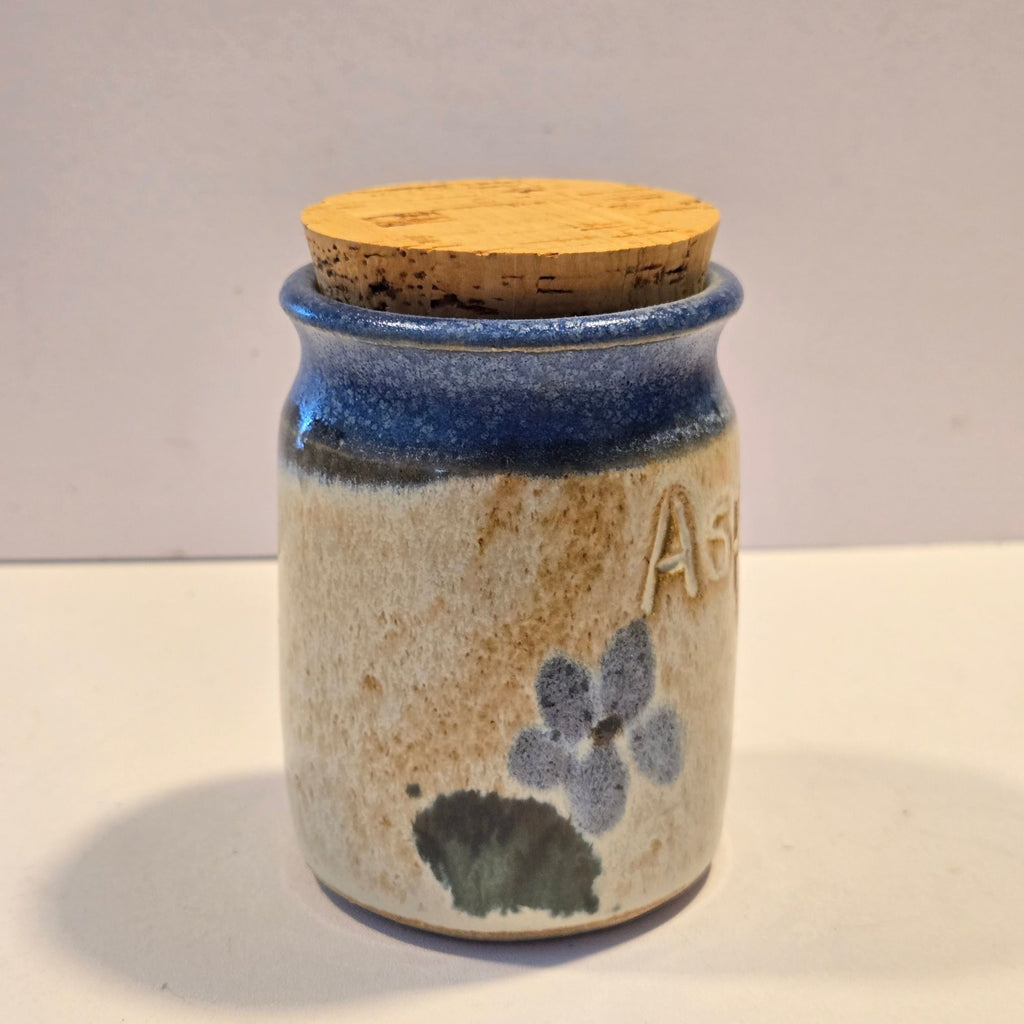 Set of C. Aldrich Blue Floral Pottery Crocks, shelf decor, USA