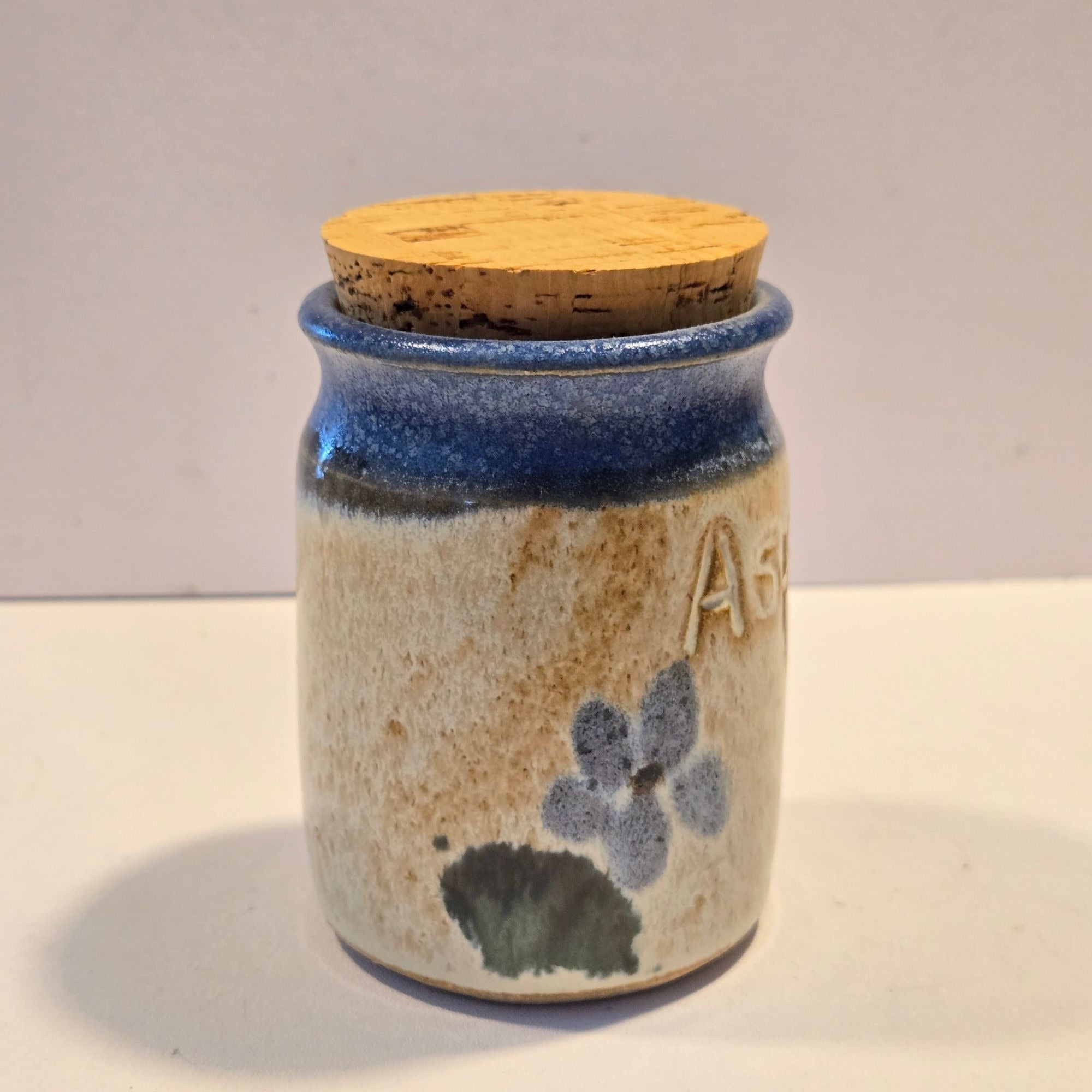 Set of C. Aldrich Blue Floral Pottery Crocks, shelf decor, USA