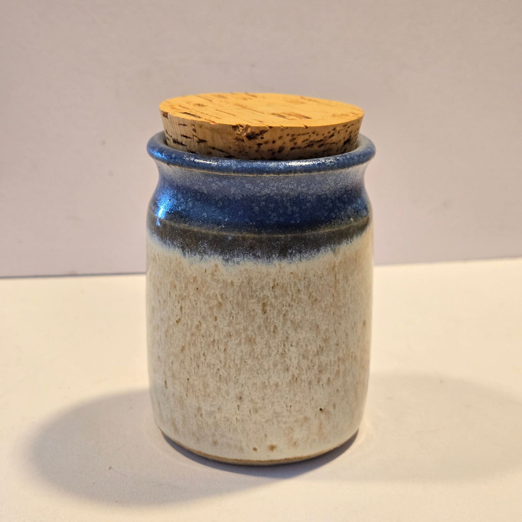 Set of C. Aldrich Blue Floral Pottery Crocks, shelf decor, USA
