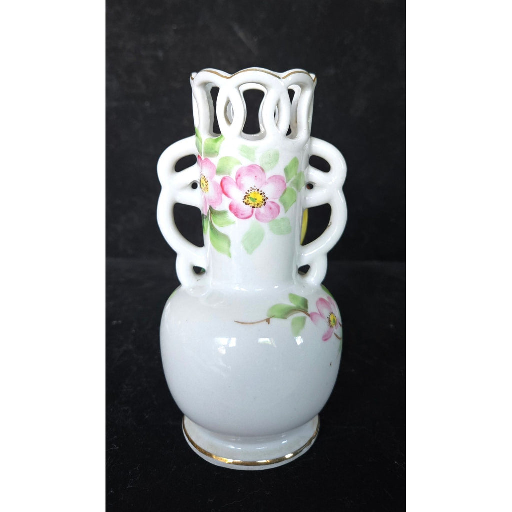 Occupied Japan Porcelain Vase With Bird Floral Design & Gold Accents