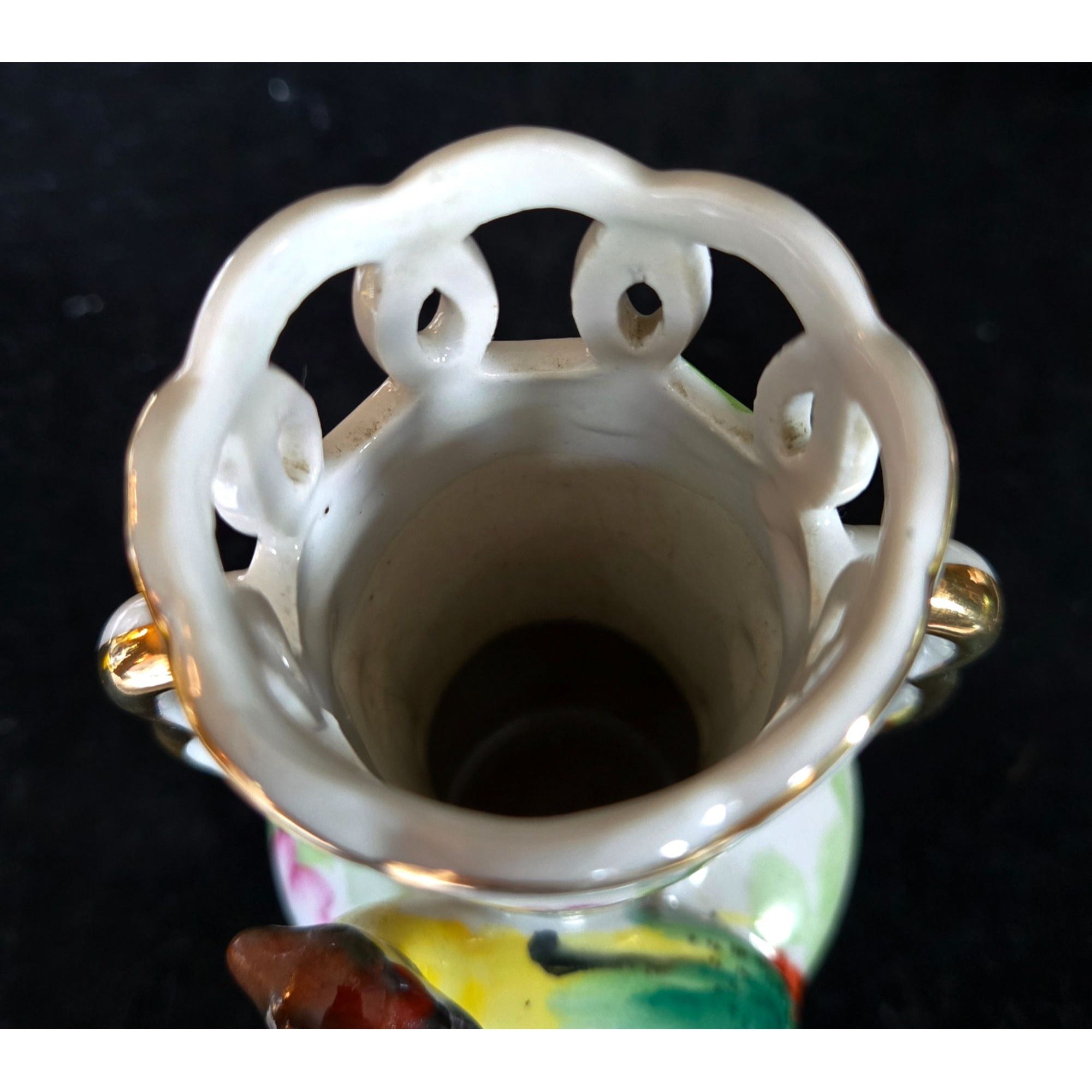 Occupied Japan Porcelain Vase With Bird Floral Design & Gold Accents