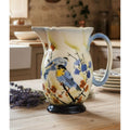 Hand-Painted Antique 1920s Ceramic Pitcher With Bird & Floral, Bohemian Czech Ceramic