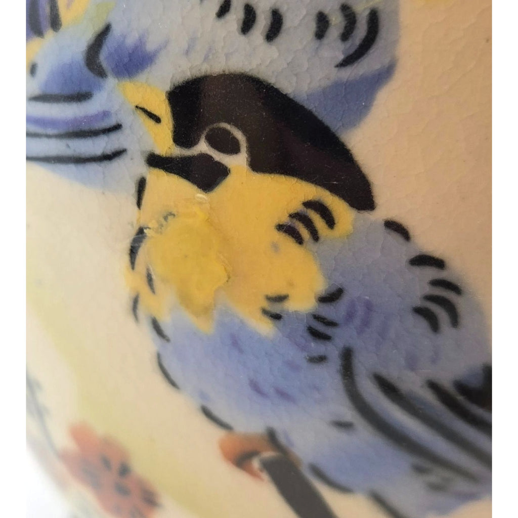 Hand-Painted Antique 1920s Ceramic Pitcher With Bird & Floral, Bohemian Czech Ceramic