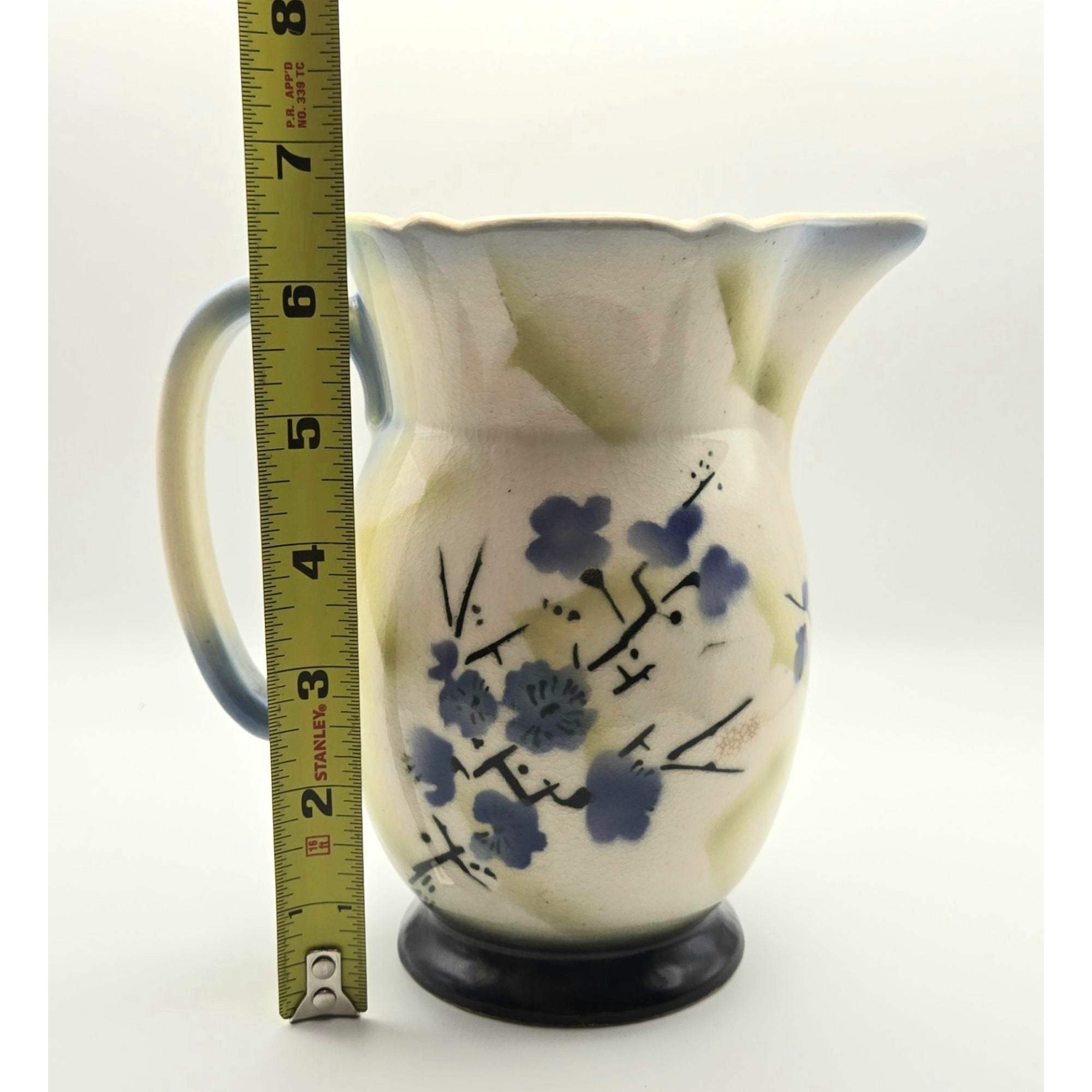 Hand-Painted Antique 1920s Ceramic Pitcher With Bird & Floral, Bohemian Czech Ceramic
