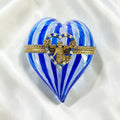 Murano Latticino Cobalt Blue Glass Heart Trinket Box W/Cherub & Rhinestone Accents