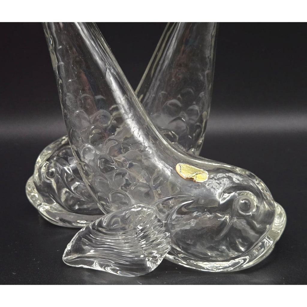 Vintage Czech glass Cruet Dual Fish Decanter w/ Tail Stoppers Made In Czechoslovakia