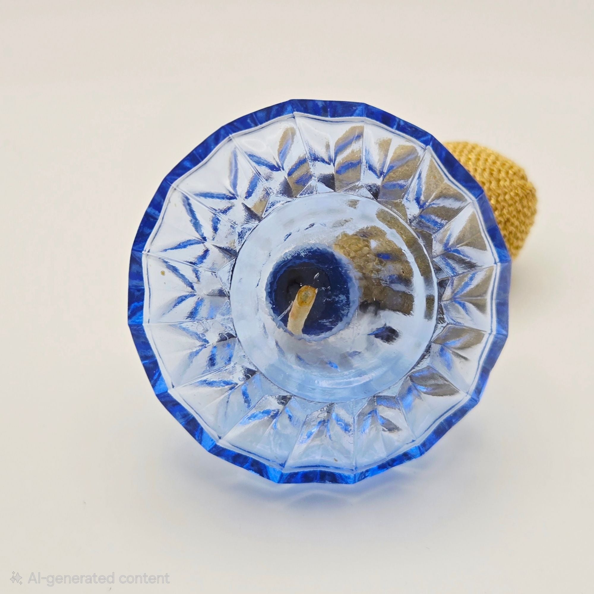 Vintage 1960s Faceted Perfume Bottle , Cornflower Blue, Gold Sprayer Bulb  3" Works