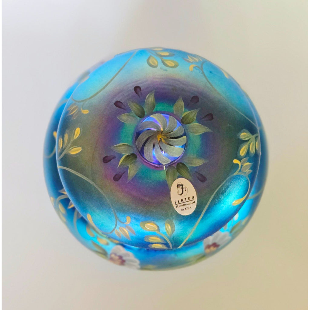 Fenton Glass Favrene Puff Box Honor Collection Cobalt Hand Painted, Signed Numbered 415
