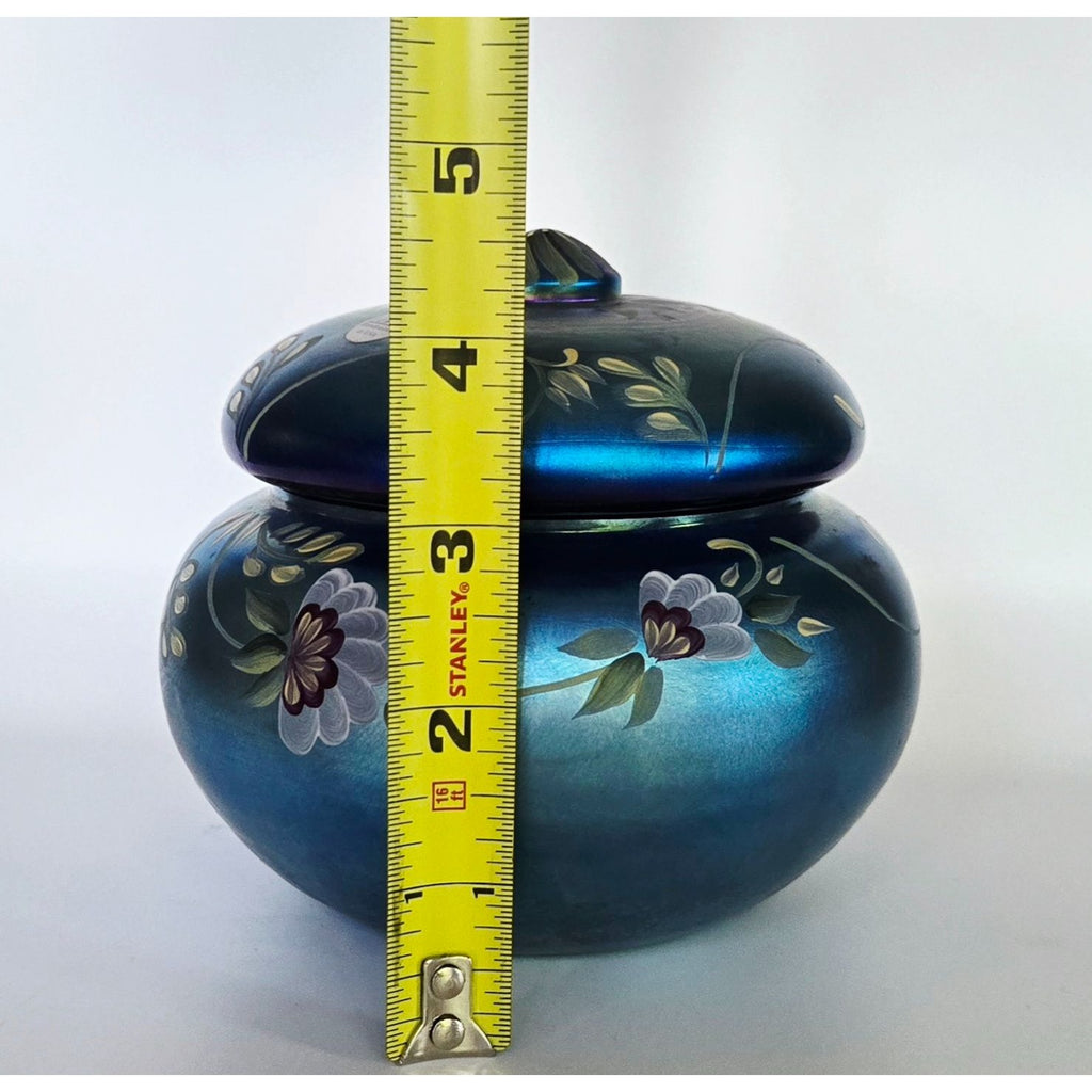 Fenton Glass Favrene Puff Box Honor Collection Cobalt Hand Painted, Signed Numbered 415