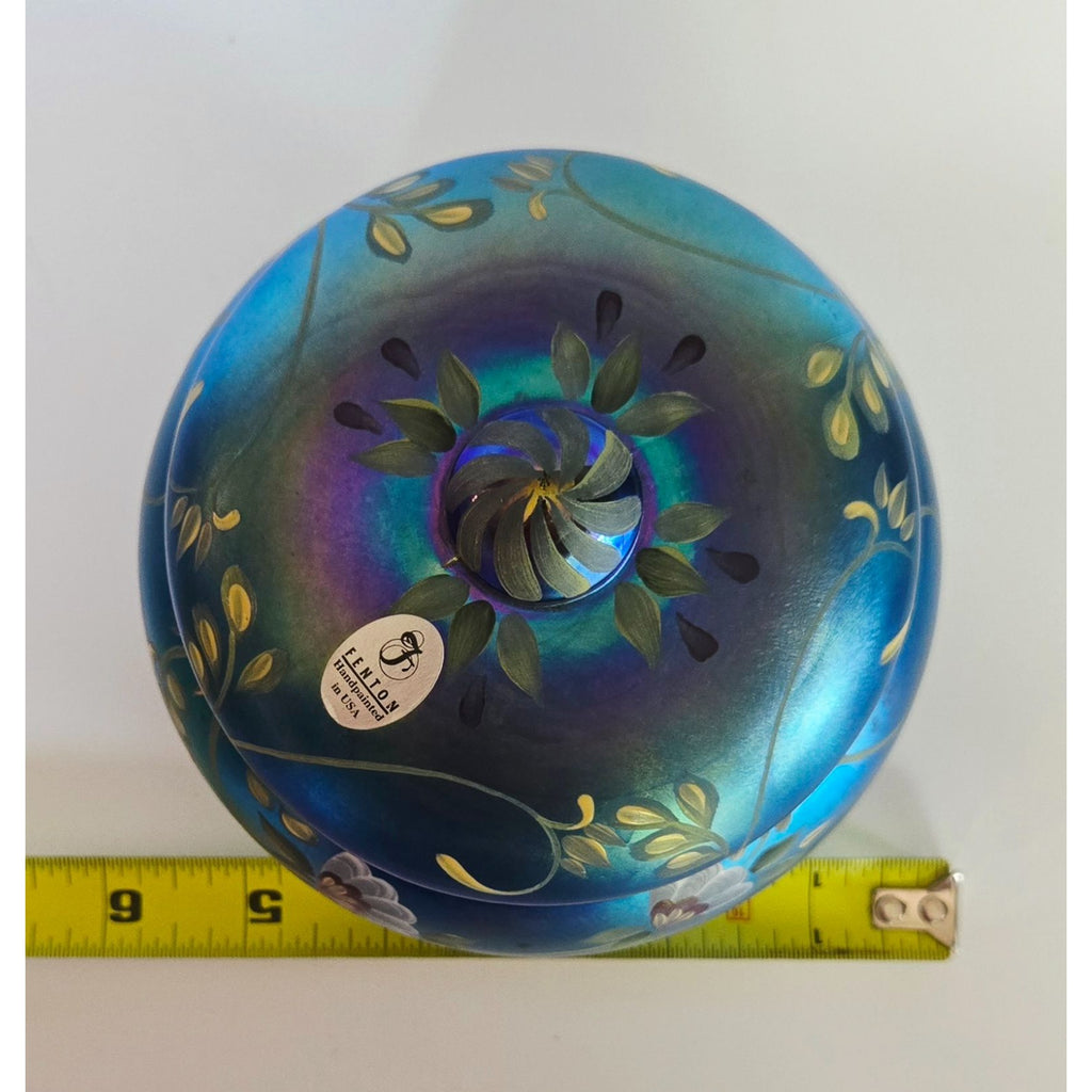 Fenton Glass Favrene Puff Box Honor Collection Cobalt Hand Painted, Signed Numbered 415