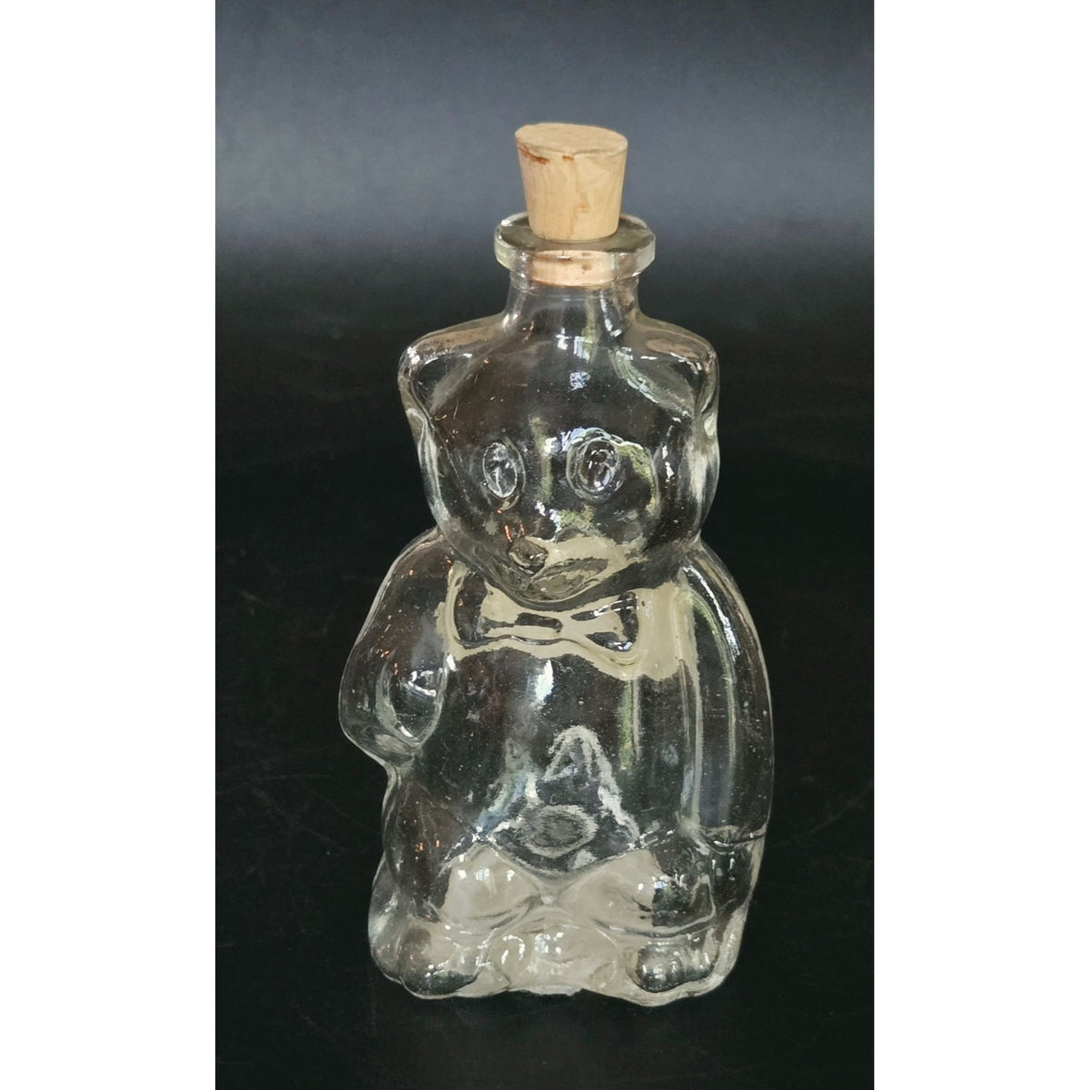 Vintage Vidrio Natural Clear Glass Bear Jar With Cork Lid Made In Spain, small